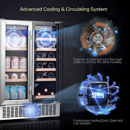 AOBOSI 24 Inch Beverage and Wine Cooler 18 Bottles and 57 Cans - YC120-2D