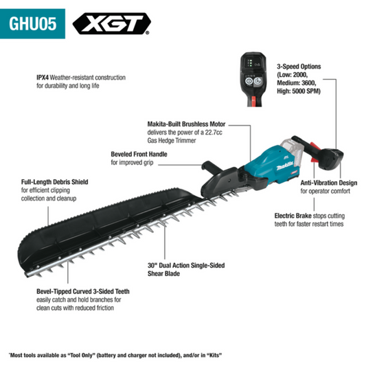 Makita 40V Max XGT Brushless Cordless 30" Single‑Sided Hedge Trimmer Kit (4.0Ah) - GHU05M1