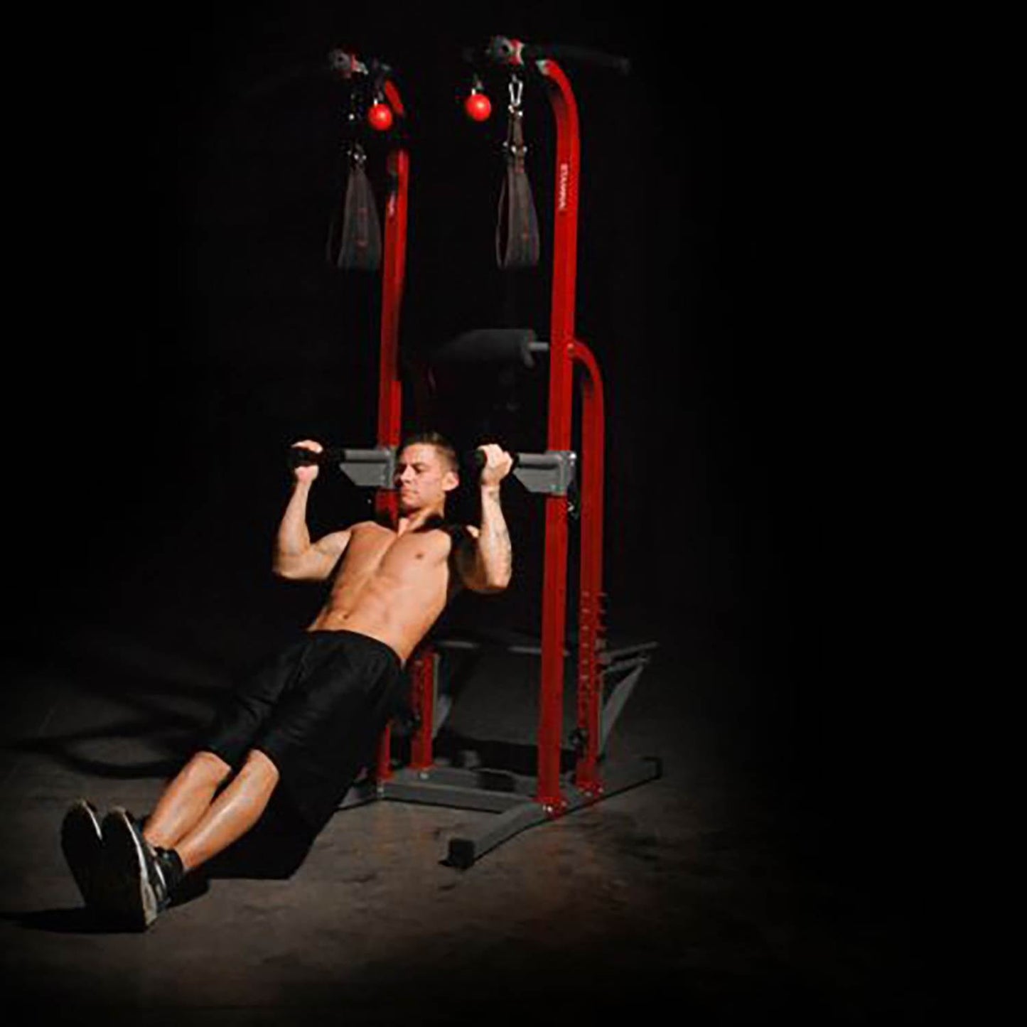 Stamina X Fortress Power Tower Home Gym Pull Up Fitness Workout Station, Red - 88791