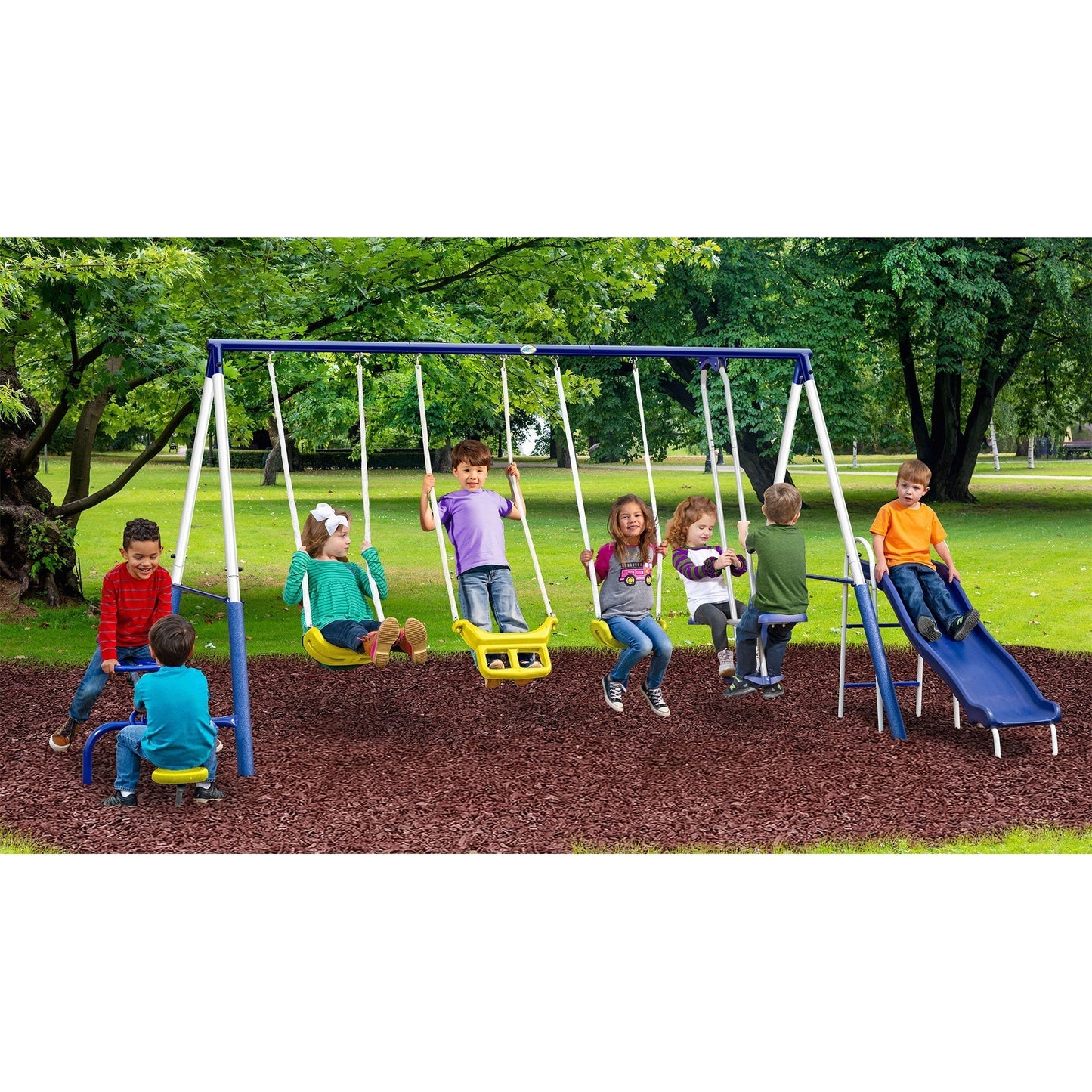 XDP Recreation Playground Galore Outdoor Swing Set with Glider, 3 Swings & Slide - 94021