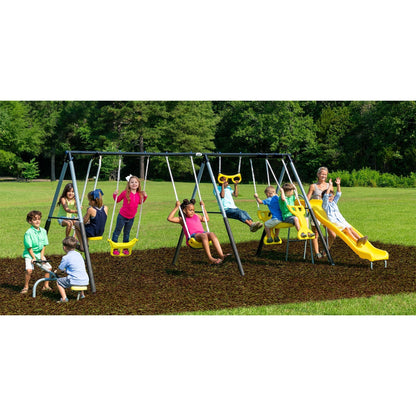 XDP Recreation Rising Sun Playground Outdoor Swing Set, Glider, SeeSaw, & Slide - 94022
