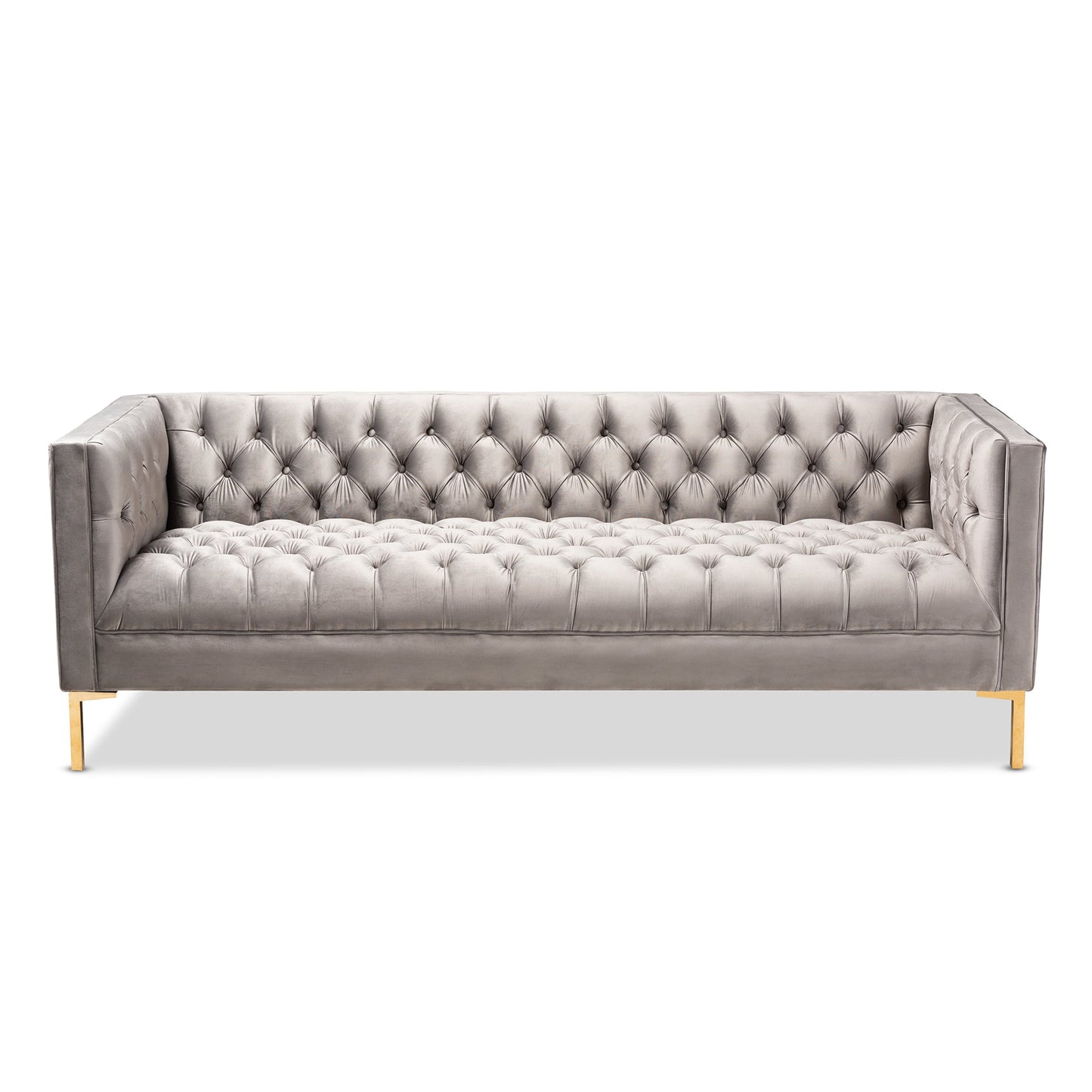 Modway Furniture Zanetta Glam Velvet Sofa - Luxurious Gray Upholstered Design with Gold Legs & Button Tufting Style