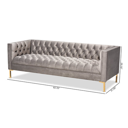 Modway Furniture Zanetta Glam Velvet Sofa - Luxurious Gray Upholstered Design with Gold Legs & Button Tufting Style