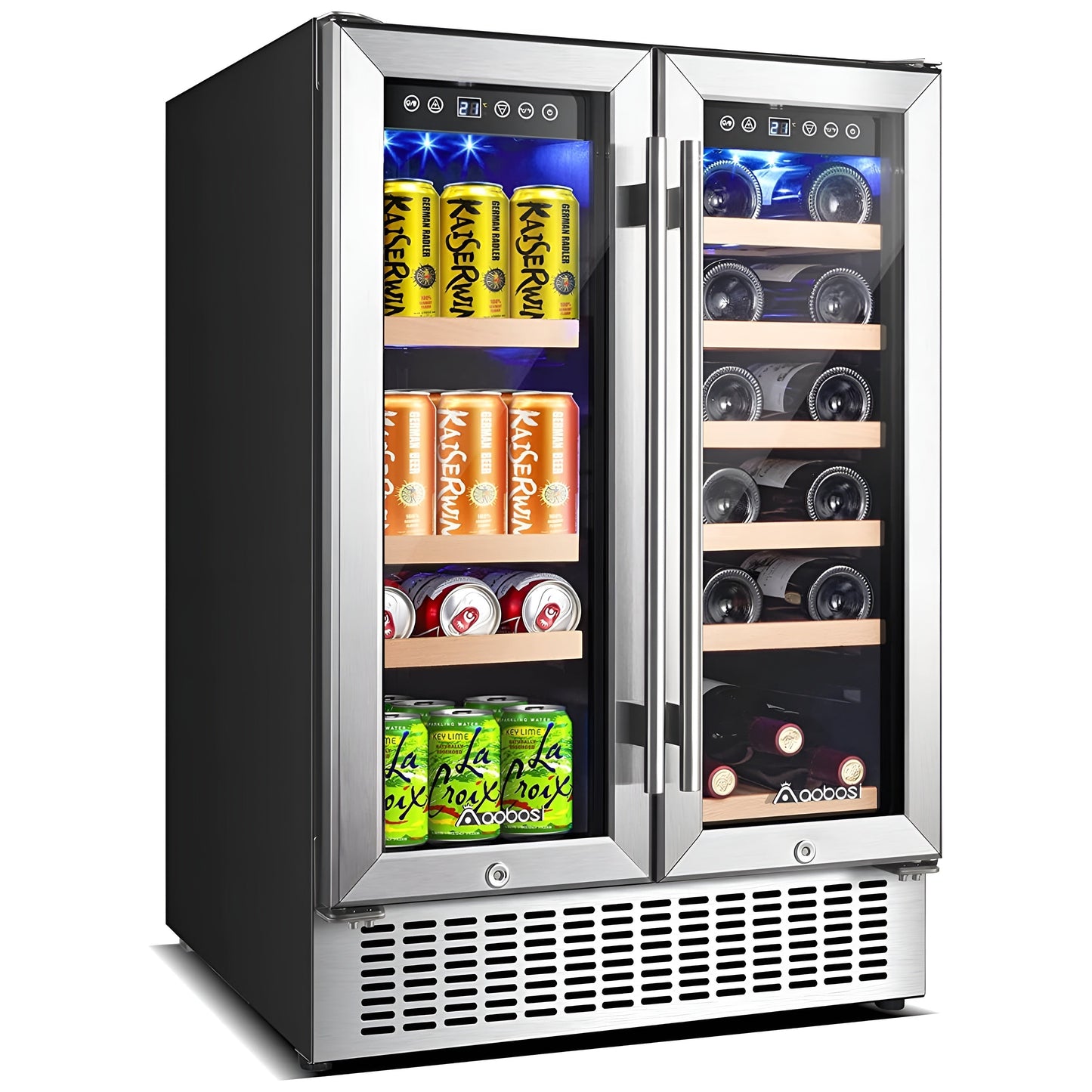 AOBOSI 24 Inch Beverage and Wine Cooler 18 Bottles and 57 Cans - YC120-2D