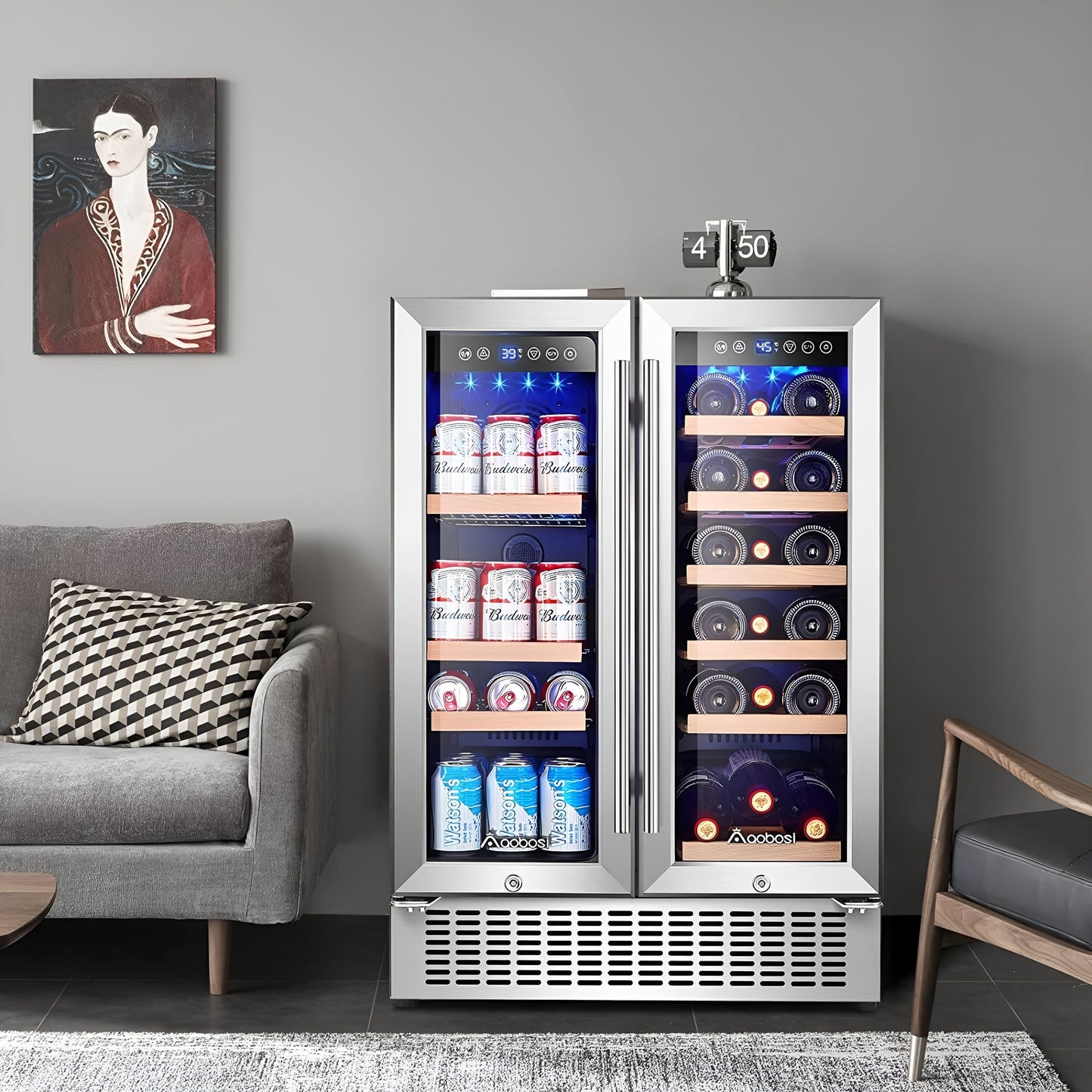 AOBOSI 24 Inch Beverage and Wine Cooler 18 Bottles and 57 Cans - YC120-2D