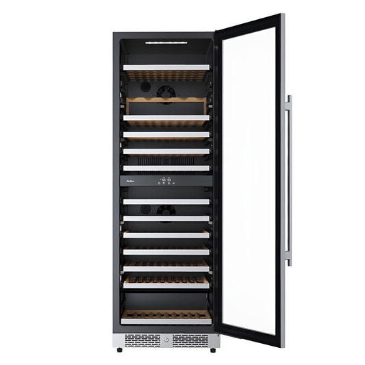 Avallon 24 Inch Wide 140 Bottle Capacity Built-In or Free Standing Wine Cooler with Wood Shelves, Dual Zone Cooling, Door Alarm, Door Lock and Energy Star Rated - AWC243TDZRHA