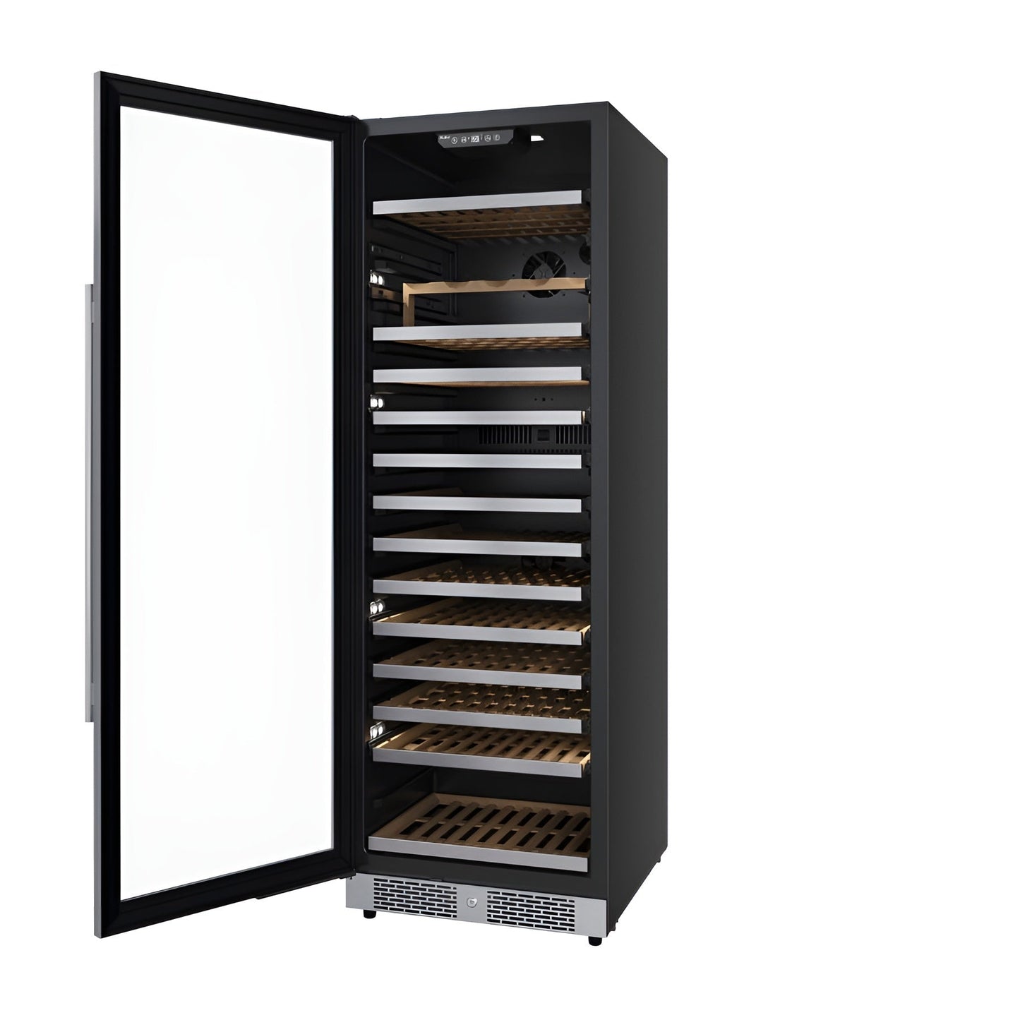 Avallon 24 Inch Wide 150 Bottle Capacity Built-In or Free Standing Wine Cooler with Wood Shelves, Child Lock, Door Alarm and Door Lock - Left Hinged - AWC243TSZLH