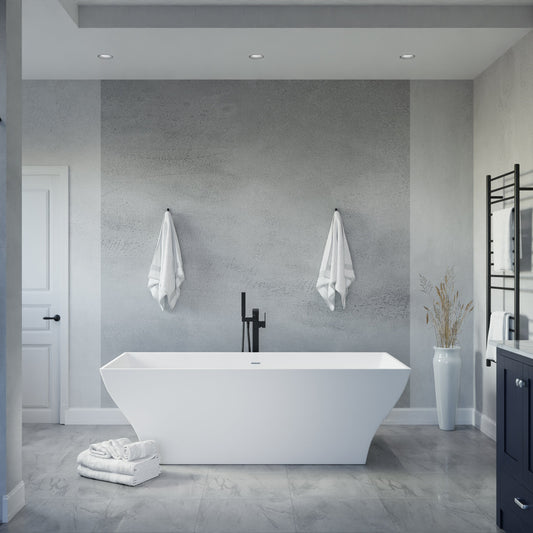 Anzzi Kayenge 5.9 ft. Solid Surface Center Drain Freestanding Bathtub in Matte White FT-AZ8419 - FT-AZ8419