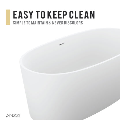 Anzzi Roccia 5.1 ft. Solid Surface Center Drain Freestanding Bathtub in Matte White FT-AZ505 - FT-AZ505