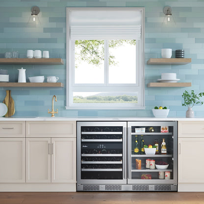 Avallon 48 Inch Wide 45 Bottle Capacity Dual Zone Wine Cooler and 140 Can Capacity Beverage Cooler with Double Pane Glass, Touch Control Panel, and Lockable Doors - AWCBV45140