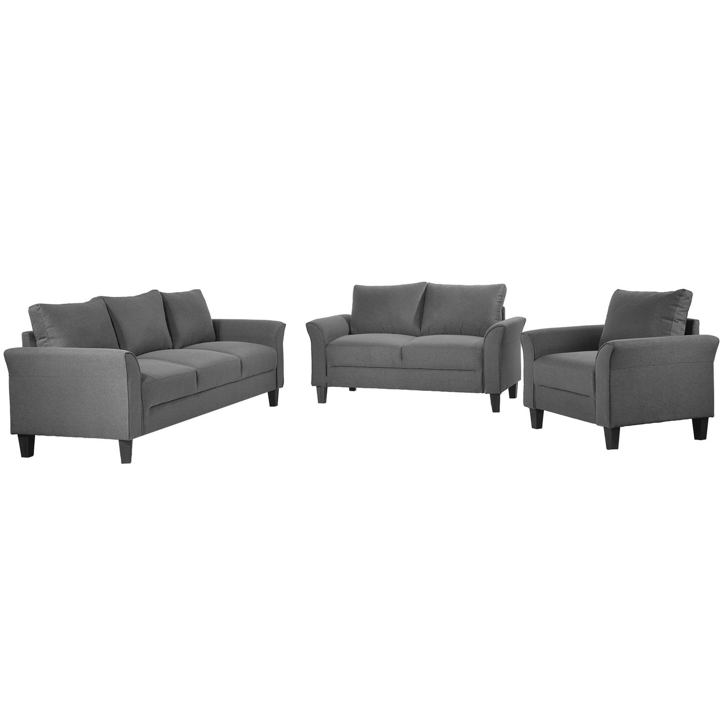 Modway Furniture 3 Piece Set Modern Sofa Conversation Set with Loveseat and Armchair, Gray - BM285795-BENZARA