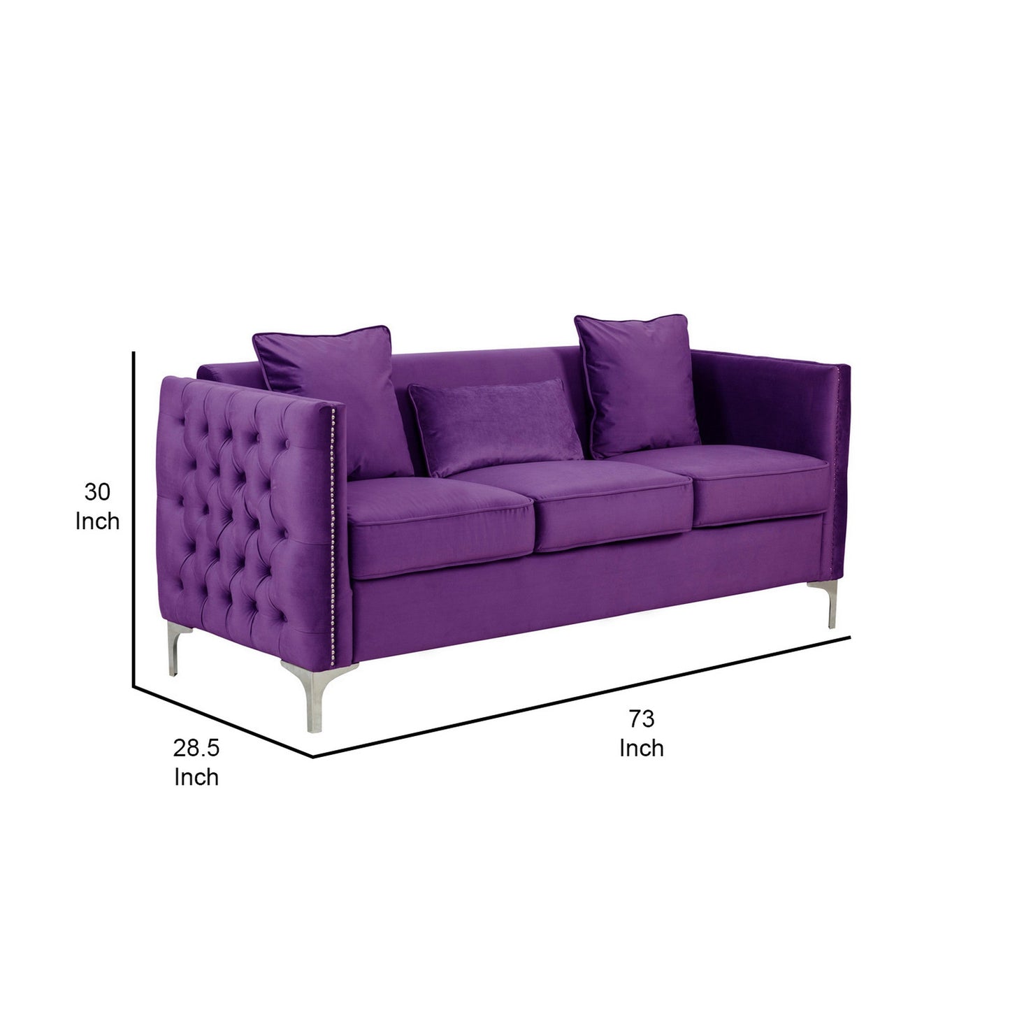 Modway Furniture Zion 73 Inch Modern Sofa, Button Tufted Purple Velvet with Nailhead Trim