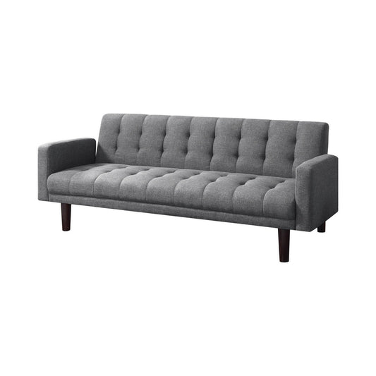 Modway Furniture 74 Inch Sofa Bed, Tufted Gray Linen Like Fabric, Track Arms, Hardwood Frame - BM294848-BENZARA