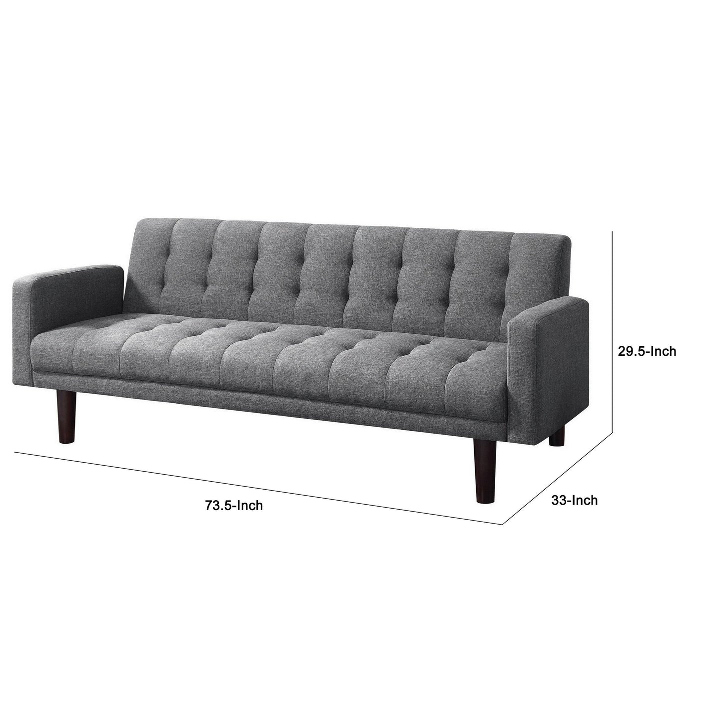 Modway Furniture 74 Inch Sofa Bed, Tufted Gray Linen Like Fabric, Track Arms, Hardwood Frame - BM294848-BENZARA