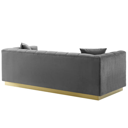 Modway Furniture Vivacious Biscuit Tufted Velvet Sofa with Gold Base – Luxurious Comfort & Vintage Style Living Room