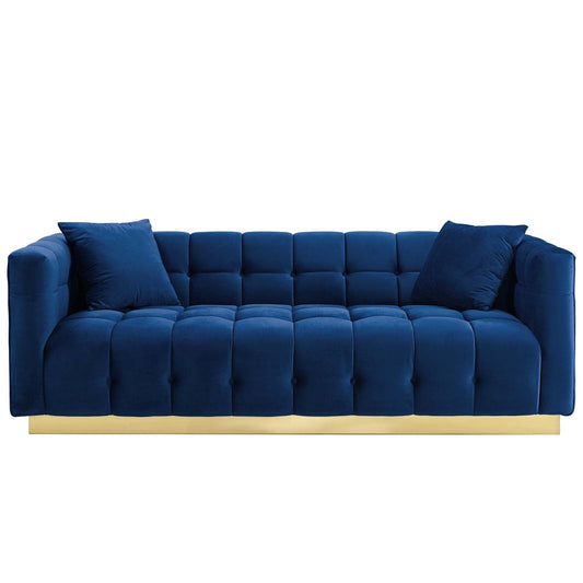 Modway Furniture Vivacious Biscuit Tufted Velvet Sofa with Gold Base – Luxurious Comfort & Vintage Style Living Room