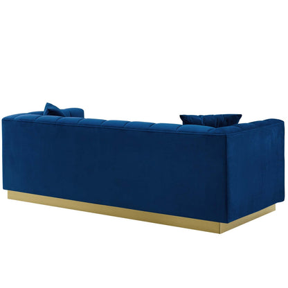 Modway Furniture Vivacious Biscuit Tufted Velvet Sofa with Gold Base – Luxurious Comfort & Vintage Style Living Room