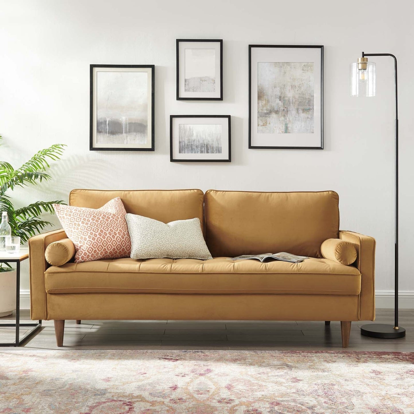 Modway Furniture Valour Modern Velvet Sofa - Stylish Mid-Century Design with Stain-Resistant Fabric & Pocket Coils
