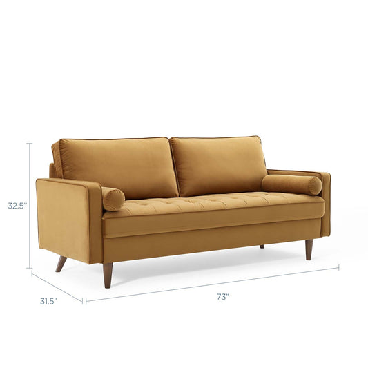 Modway Furniture Valour Modern Velvet Sofa - Stylish Mid-Century Design with Stain-Resistant Fabric & Pocket Coils