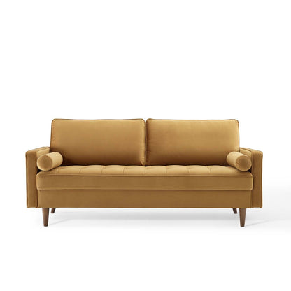 Modway Furniture Valour Modern Velvet Sofa - Stylish Mid-Century Design with Stain-Resistant Fabric & Pocket Coils