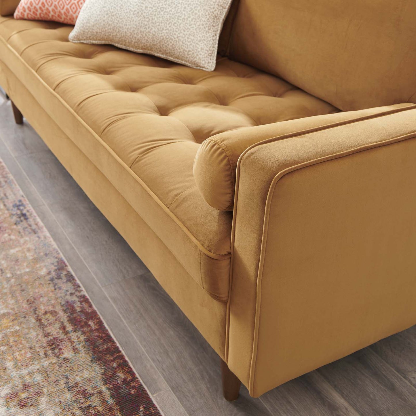 Modway Furniture Valour Modern Velvet Sofa - Stylish Mid-Century Design with Stain-Resistant Fabric & Pocket Coils