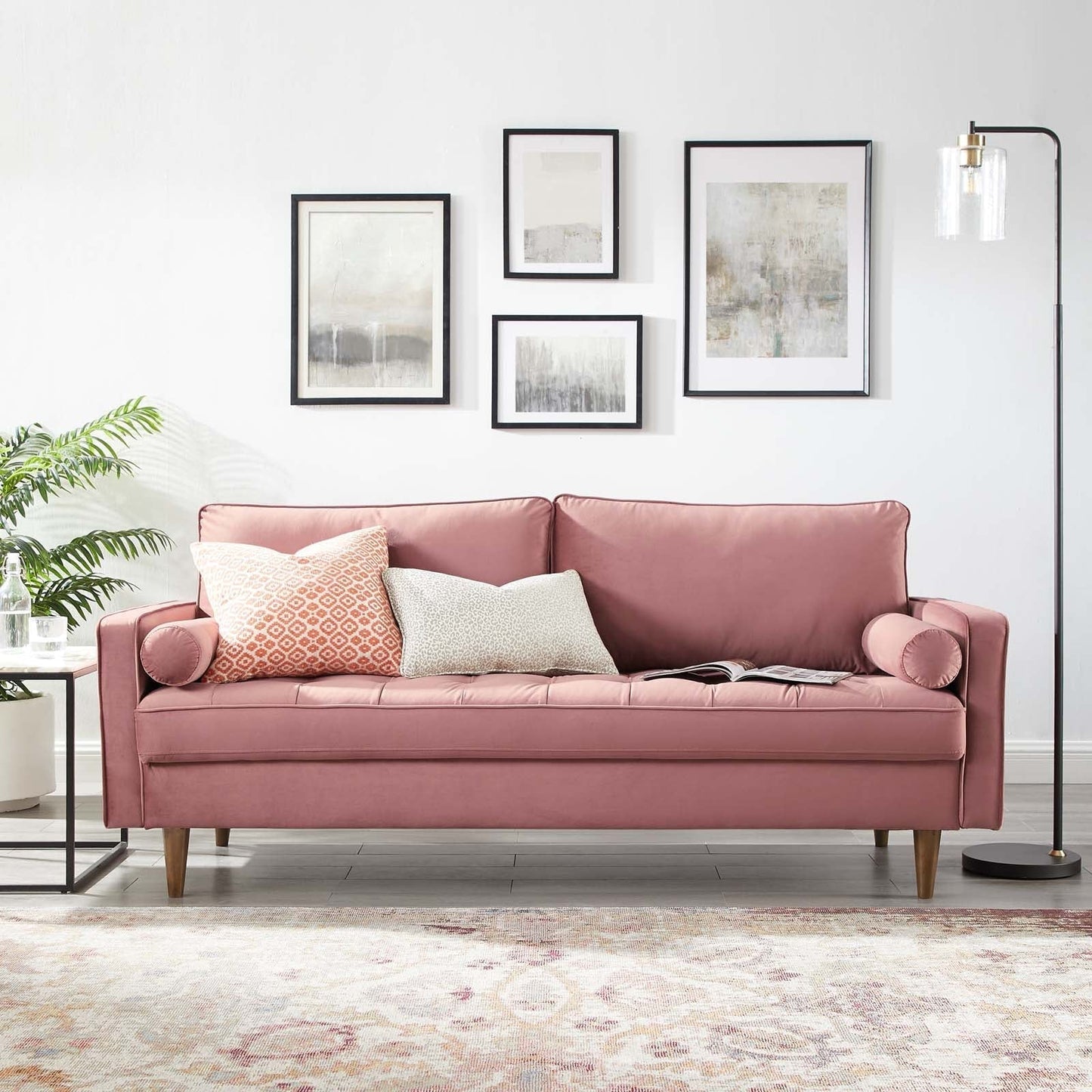 Modway Furniture Valour Modern Velvet Sofa - Stylish Mid-Century Design with Stain-Resistant Fabric & Pocket Coils