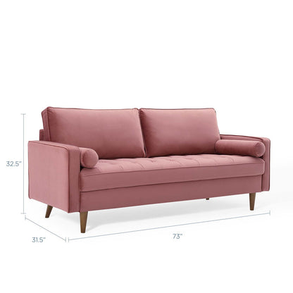 Modway Furniture Valour Modern Velvet Sofa - Stylish Mid-Century Design with Stain-Resistant Fabric & Pocket Coils