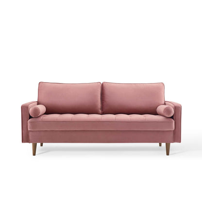 Modway Furniture Valour Modern Velvet Sofa - Stylish Mid-Century Design with Stain-Resistant Fabric & Pocket Coils