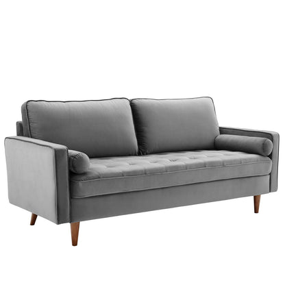 Modway Furniture Valour Modern Velvet Sofa - Stylish Mid-Century Design with Stain-Resistant Fabric & Pocket Coils