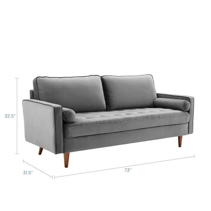 Modway Furniture Valour Modern Velvet Sofa - Stylish Mid-Century Design with Stain-Resistant Fabric & Pocket Coils
