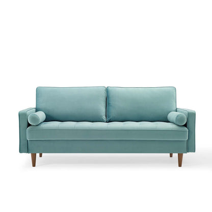 Modway Furniture Valour Modern Velvet Sofa - Stylish Mid-Century Design with Stain-Resistant Fabric & Pocket Coils