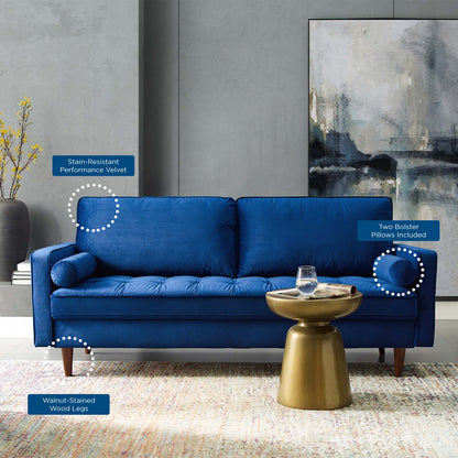 Modway Furniture Valour Modern Velvet Sofa - Stylish Mid-Century Design with Stain-Resistant Fabric & Pocket Coils