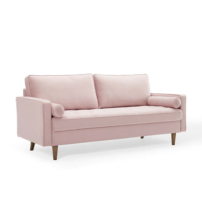 Modway Furniture Valour Modern Velvet Sofa - Stylish Mid-Century Design with Stain-Resistant Fabric & Pocket Coils