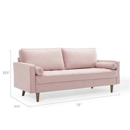 Modway Furniture Valour Modern Velvet Sofa - Stylish Mid-Century Design with Stain-Resistant Fabric & Pocket Coils