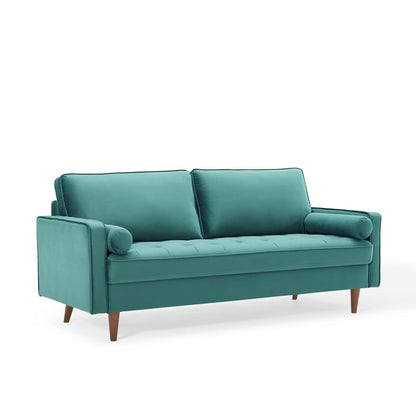 Modway Furniture Valour Modern Velvet Sofa - Stylish Mid-Century Design with Stain-Resistant Fabric & Pocket Coils