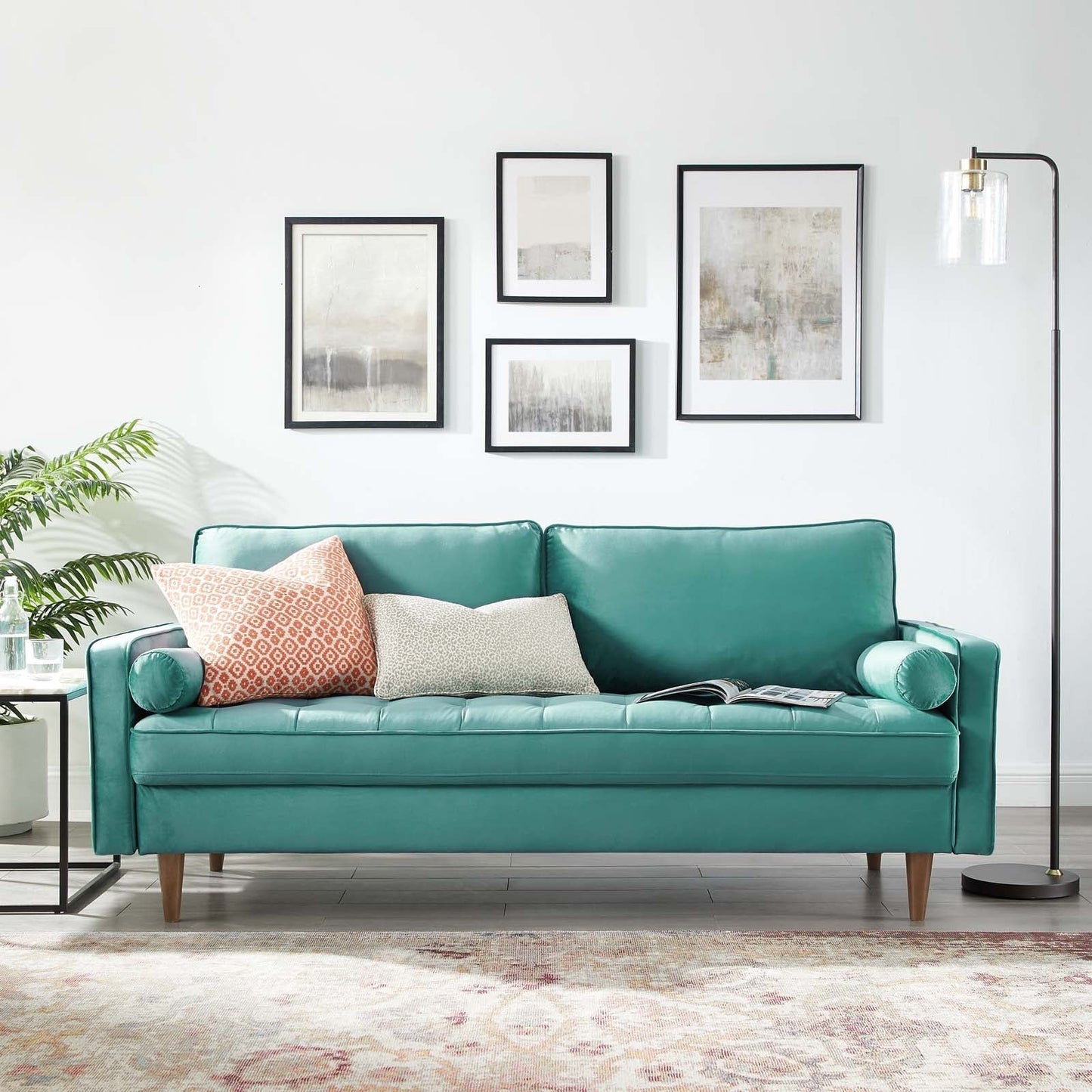 Modway Furniture Valour Modern Velvet Sofa - Stylish Mid-Century Design with Stain-Resistant Fabric & Pocket Coils