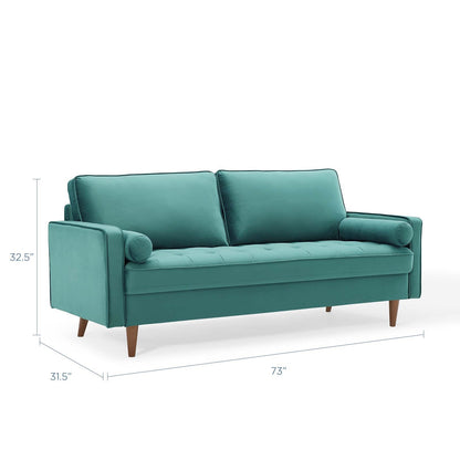 Modway Furniture Valour Modern Velvet Sofa - Stylish Mid-Century Design with Stain-Resistant Fabric & Pocket Coils
