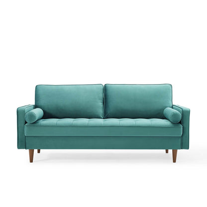 Modway Furniture Valour Modern Velvet Sofa - Stylish Mid-Century Design with Stain-Resistant Fabric & Pocket Coils
