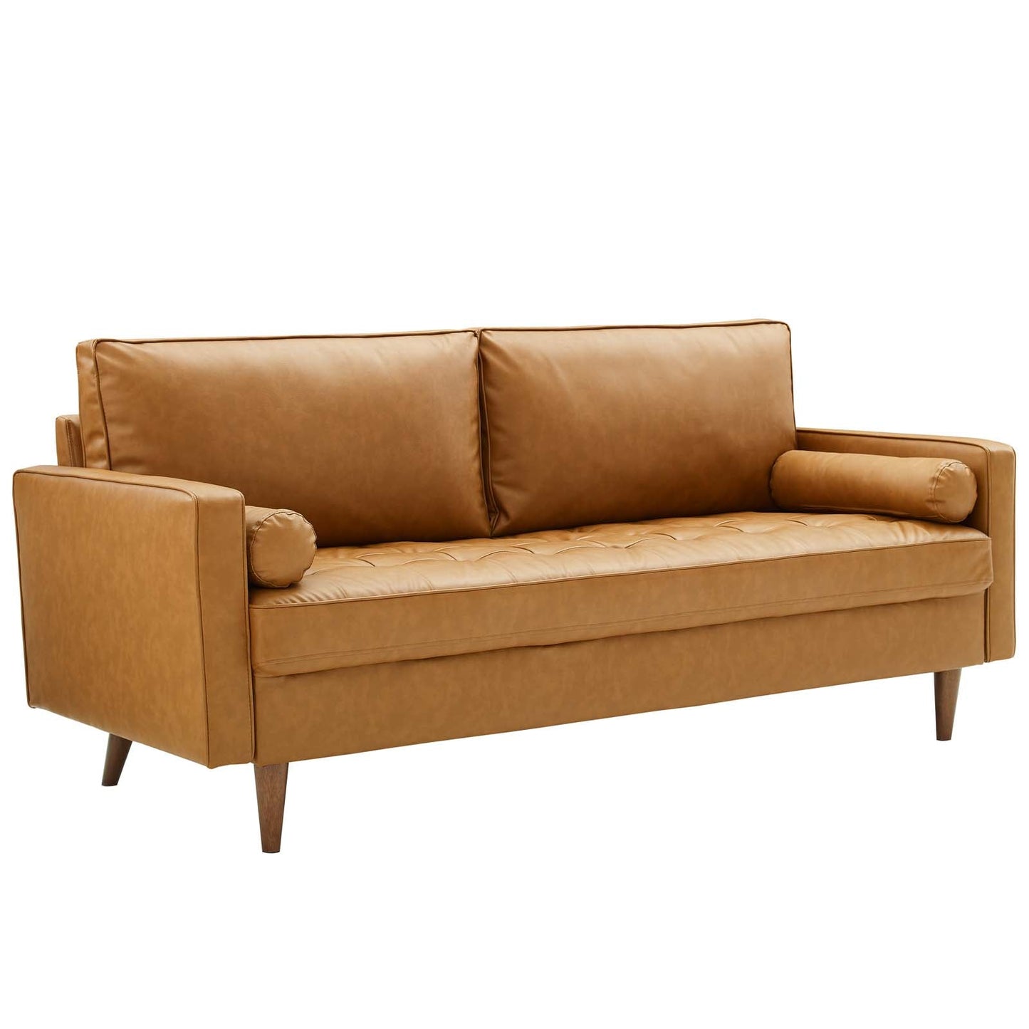Modway Furniture Valour Mid-Century Sofa - Stylish Faux Leather, Dense Foam Padding & Easy Ship Box for Homes