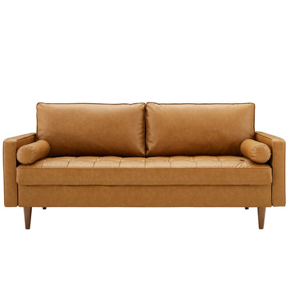Modway Furniture Valour Mid-Century Sofa - Stylish Faux Leather, Dense Foam Padding & Easy Ship Box for Homes