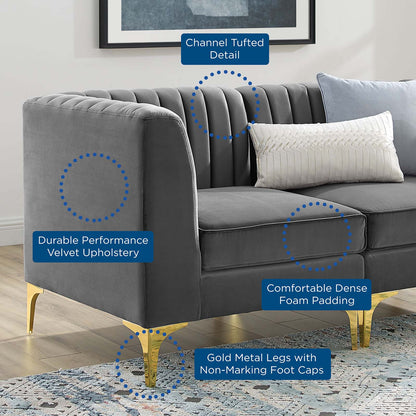 Modway Furniture Triumph Channel Tufted Performance Velvet Loveseat - Retro Modern Glam, Stain-Resistant, Luxurious Comfort