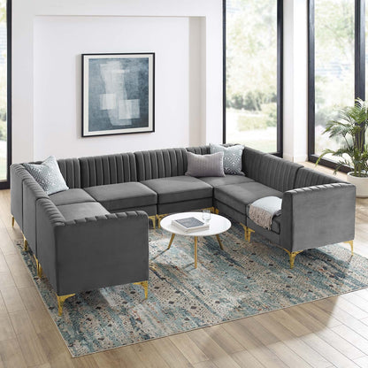 Modway Furniture Triumph Channel Tufted Velvet 8-Piece Sectional Sofa - Luxe Retro Design with Stain-Resistant Fabric