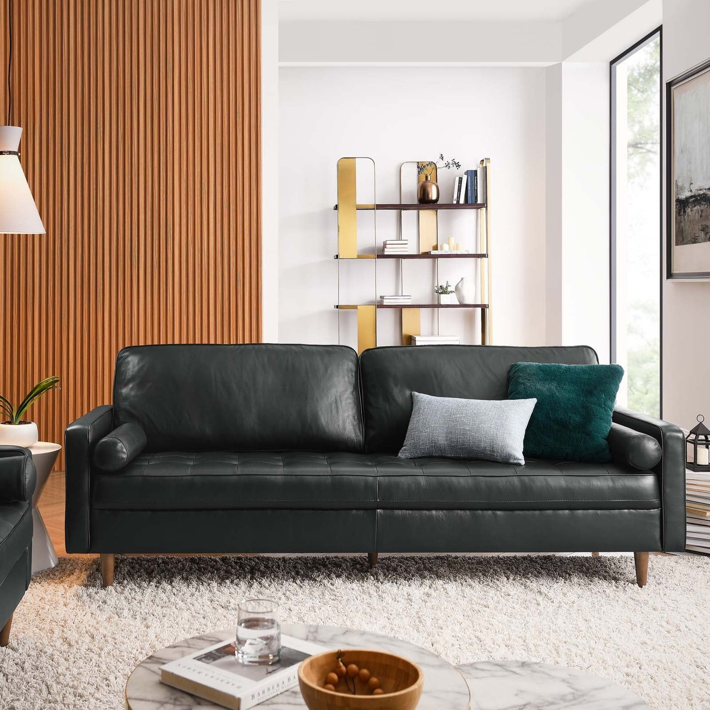 Modway Furniture Valour 88" Leather Sofa - Mid-Century Modern Design with Comfortable Tufted Style and Easy Assembly