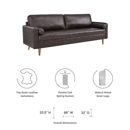 Modway Furniture Valour 88" Leather Sofa - Mid-Century Modern Design with Comfortable Tufted Style and Easy Assembly