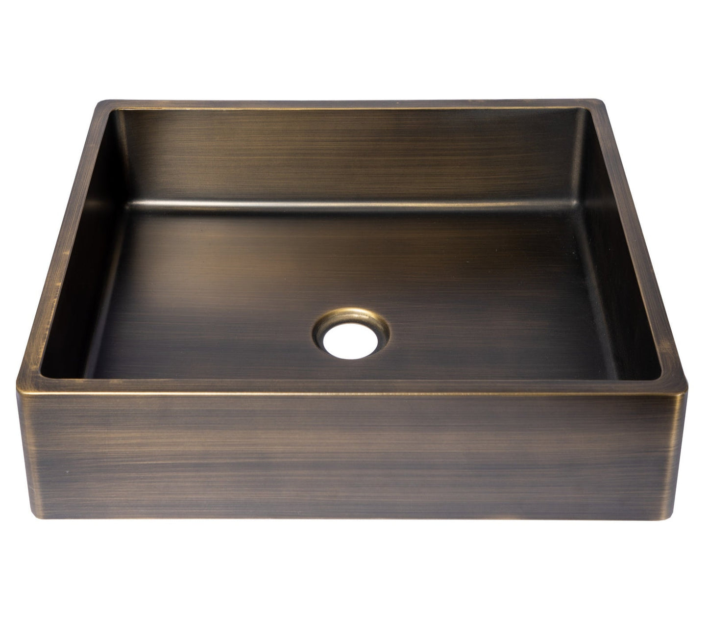 Rectangular 18 3/4" x 15 3/4" Thick Rim Stainless Steel Bathroom Vessel Sink with Drain in Antique Gold - EB_SS004AT