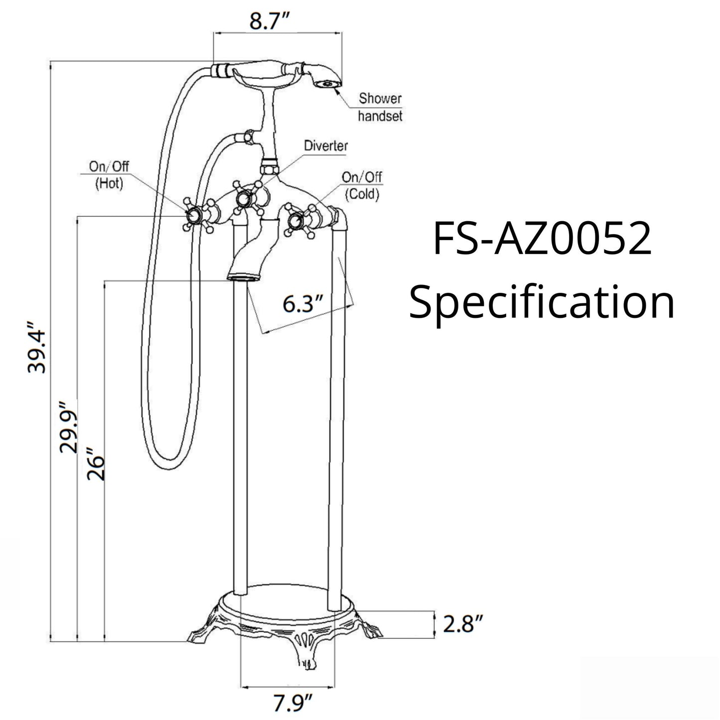 Anzzi Tugela 3-Handle Claw Foot Tub Faucet with Hand Shower FS-AZ0052 - FS-AZ0052BN