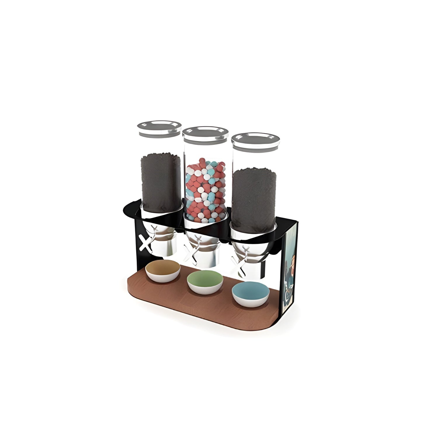 Wundermaxx Acrylic Trio Cereal  Dispenser,  Stainless Steel Frame and  Wooden Base 50 x 21 x 55 cm - 915.517