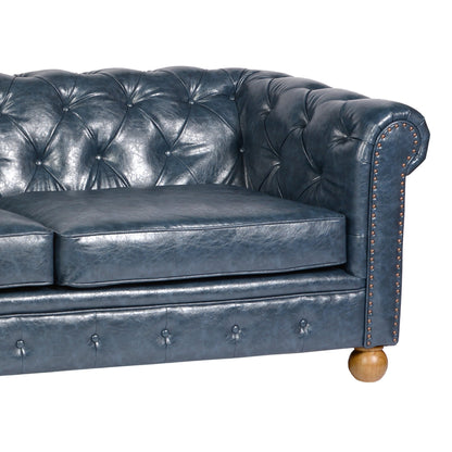 Modway Furniture Winston Antique Blue Bonded Leather Sofa - Elegant Tufted Back Design for Luxurious Living Spaces