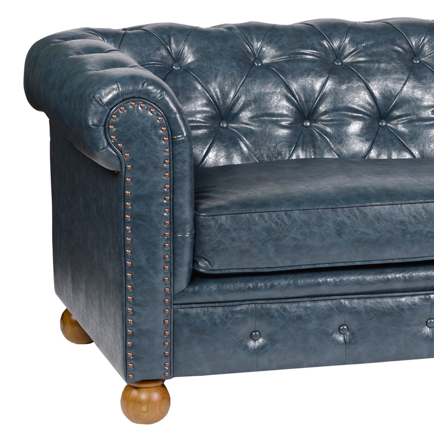 Modway Furniture Winston Antique Blue Bonded Leather Sofa - Elegant Tufted Back Design for Luxurious Living Spaces
