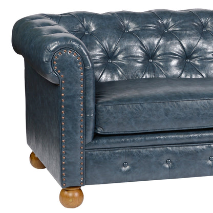 Modway Furniture Winston Antique Blue Bonded Leather Sofa - Elegant Tufted Back Design for Luxurious Living Spaces